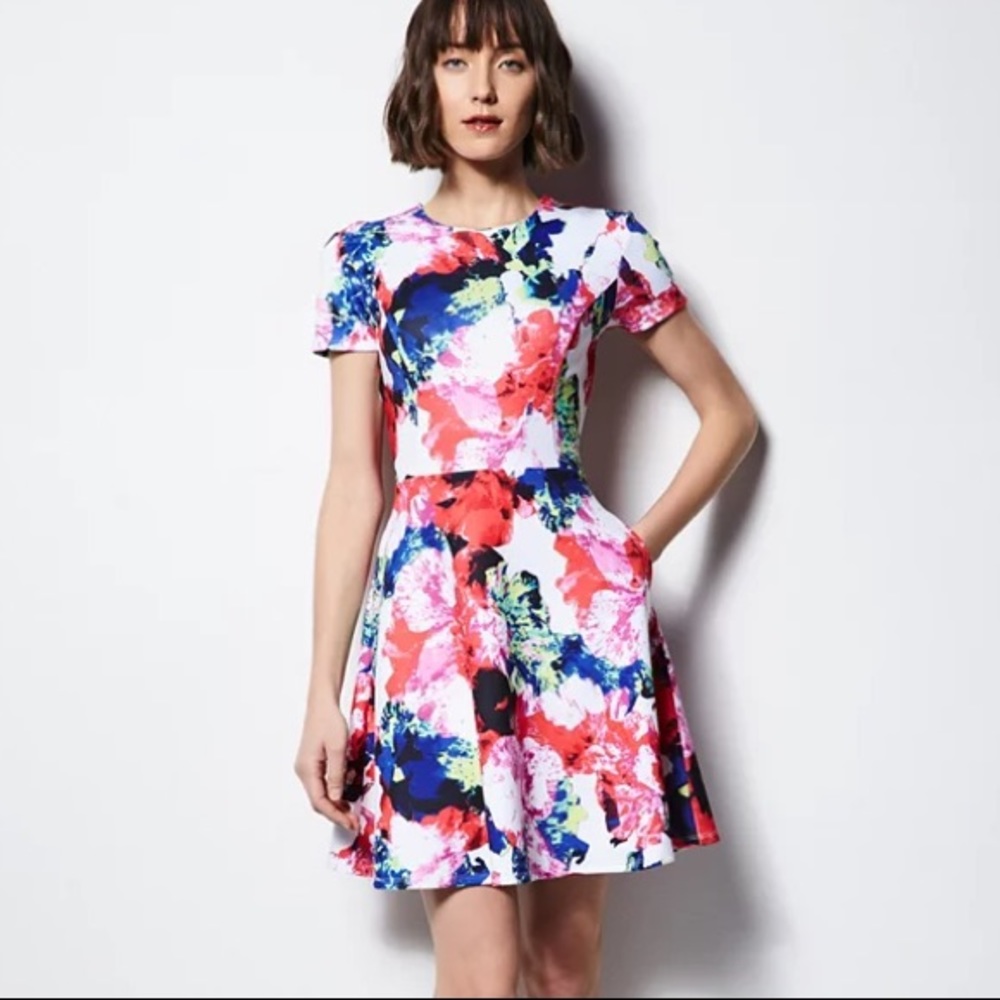 MILLY for DesigNation Floral Fit & Flare Scuba Dress Size 8